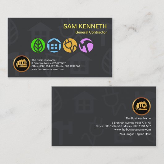 グレーの建築シルエッカラフルトアイコン 名刺 (正面/裏面)