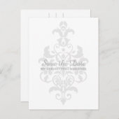 グレーの微妙なダマスク日付はがきを保存 案内ポストカード (正面/裏面)