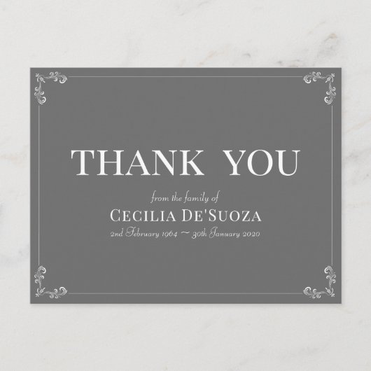 グレーの感謝の気持ち お悔やみ エレガント シンプル ポストカード (正面)