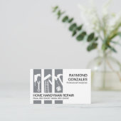 グレーの手書きツールパネル建物 名刺 (スタンド正面)