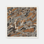 グレーの抽象的な模様と黒、キャラメル色のデザイン スタンダードカクテルナプキン (正面)