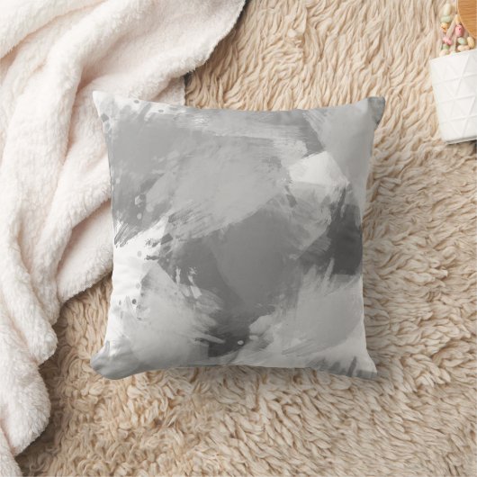 グレーの抽象芸術モダンストローク クッション (ブランケット)