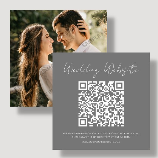 グレーの招待状返信カード | 結婚式のウェブサイト ノートカード