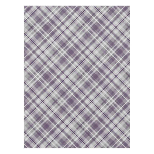 グレーの斜めの格子模様に紫の色合い テーブルクロス (正面)