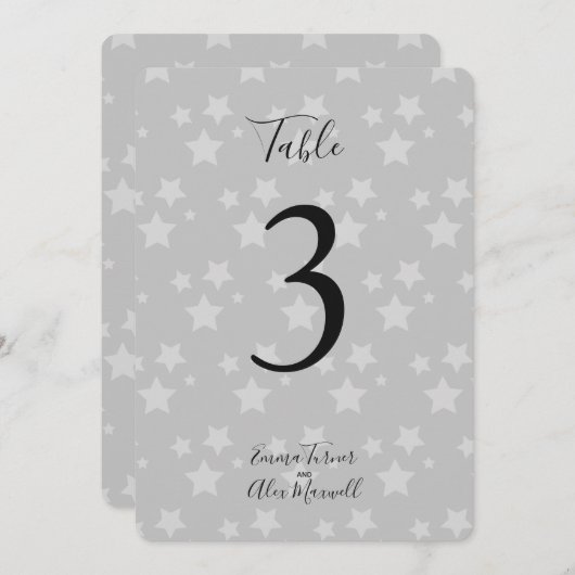 グレーの星の背景 | テーブル番号カード 招待状 (正面/裏面)