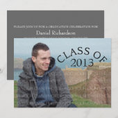 グレーの曲線タイポグラフィー卒業式招待状 招待状 (正面/裏面)