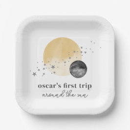 グレーの最初ののまわりに旅ザ・サン ペーパープレート