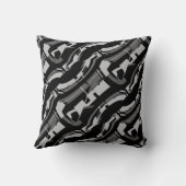 グレーの木炭の黒い対角パターン抽象芸術 クッション (裏面)