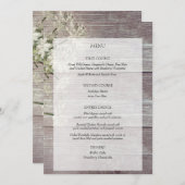 グレーの木製花柄結婚式披露宴メニュー 招待状 (正面/裏面)