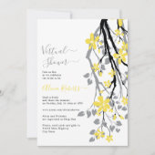 グレーの枝に黄色の花のバーチャルブライダルシャワー 招待状 (正面)