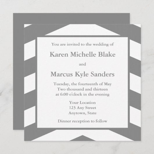 グレーの正方形の結婚式招待状またはお知らせ 招待状 (正面/裏面)