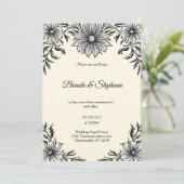 グレーの水彩インクのバラ ヴィンテージ ゴシック 招待状 (スタンド正面)