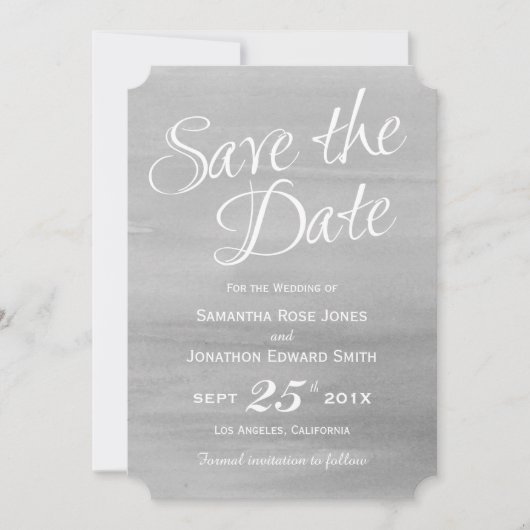 グレーの水彩日付カードを保存 セーブザデート (正面)