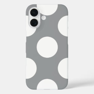 グレーの水玉模様、水玉模様パターン、ドット、点々のある iPhone 16ケース