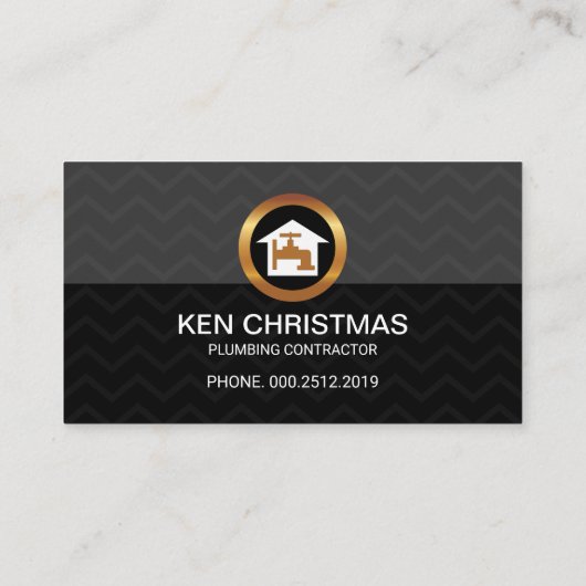 グレーの波状水域灰色黒柱給排水衛生設備 名刺 (裏面)