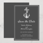 グレーの海事アンカー Save the Date 招待状 (正面/裏面)