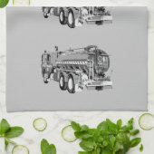 グレーの消防車の絵を描油、皿タオル キッチンタオル (折り畳み)