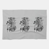 グレーの消防車の絵を描油、皿タオル キッチンタオル (横)