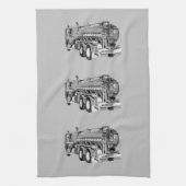 グレーの消防車の絵を描油、皿タオル キッチンタオル (縦)