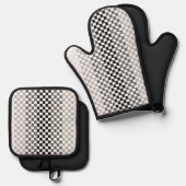 グレーの濃淡 ブラック ホワイト チェック 鍋つかみ&鍋敷きセット (正面/裏面)