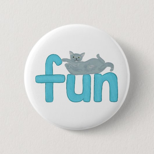 グレーの猫とアクアよくはしゃぐのおもしろいの単語,ピン 缶バッジ (正面)