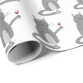 グレーの猫とマウスとワイン ラッピングペーパー (ロールコーナー)