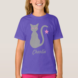 グレーの猫の名前Tシャツ(子) Tシャツ