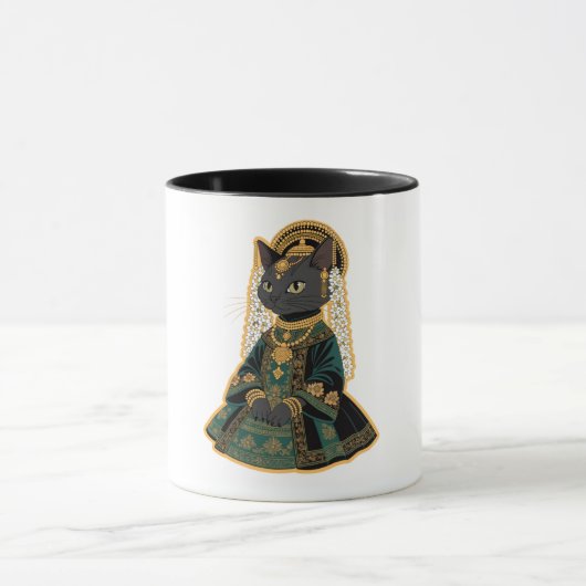 グレーの猫の花嫁の女神のコーヒーマグ マグカップ (中央)