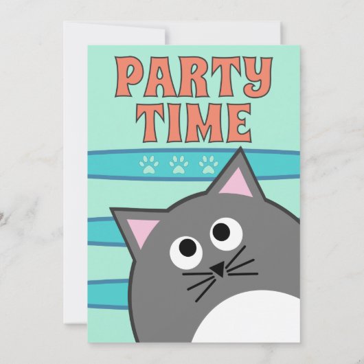 グレーの猫の誕生日パーティー 招待状 (裏面)