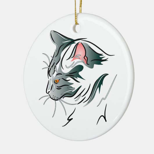 グレーの猫プロフィール セラミックオーナメント (左)