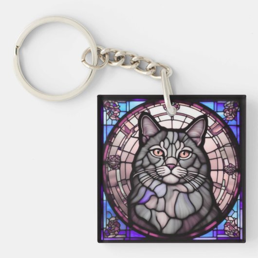 グレーの猫 キーホルダー (正面)
