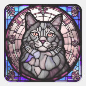 グレーの猫 スクエアシール (正面)