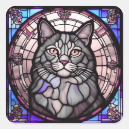 グレーの猫 スクエアシール