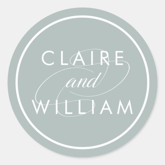 グレーの玉と白パーソナライズされた結婚の ラウンドシール (正面)