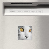 グレーの白い猫 マグネット (インサイチュ (食洗機))