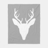 グレーの白い鹿の頭のシルエット フリースブランケット (正面)