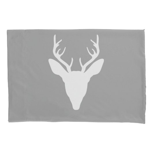 グレーの白い鹿の頭のシルエット 枕カバー (正面左)