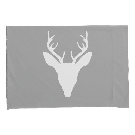 グレーの白い鹿の頭のシルエット 枕カバー (正面右)
