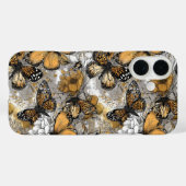 グレーの白とゴールドの花と蝶 エレガント Case-Mate iPhoneケース (裏面 (横))