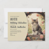グレーの白の子猫アーチ 80歳の誕生日 招待状 (正面)