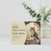 グレーの白の子猫アーチ 80歳の誕生日 招待状 (スタンド正面)
