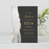 グレーの白 ゴールド アゲート QR コード 50歳の誕生日 招待状 (スタンド正面)