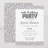 グレーの白 レオパード柄 16歳の誕生日 招待状 (正面/裏面)