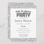 グレーの白 レパード柄 16歳の誕生日 招待状 (正面/裏面)