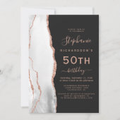 グレーの白 ローズゴールド アゲート ダーク 50歳の誕生日 招待状 (正面)