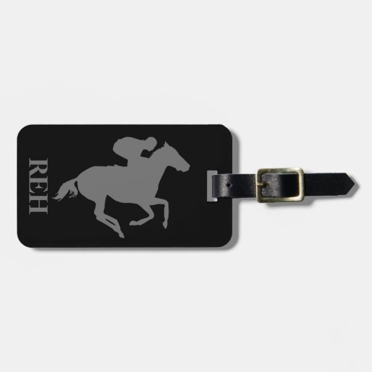 グレーの競走馬のDIYモノグラム（任意の色） ラゲッジタグ (正面横)