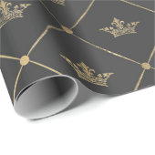 グレーの箔とゴールドのエッジが入ったパリのクラウンモチーフ ラッピングペーパー (ロールコーナー)