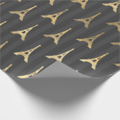 グレーの箔とゴールドのエッフェル塔パリ ラッピングペーパー (角)