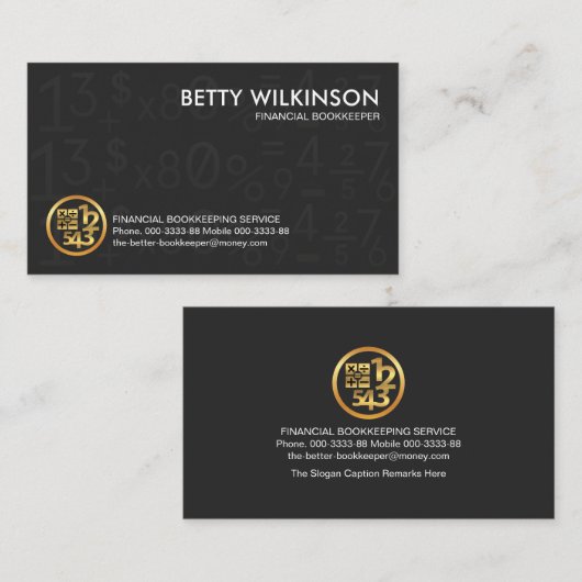 グレーの簿記番号記号 名刺 (正面/裏面)