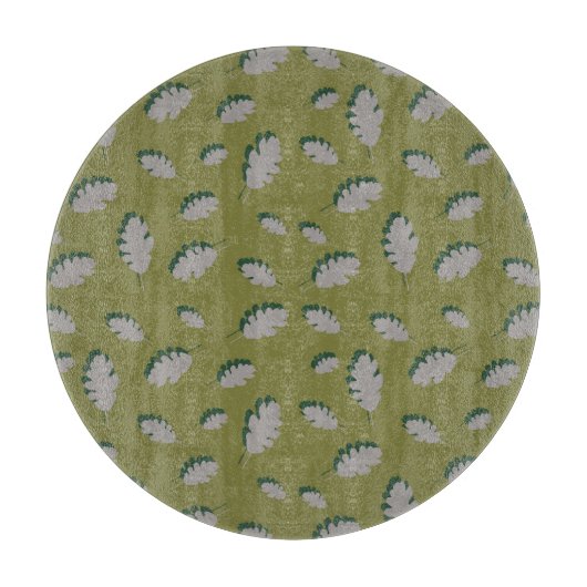 グレーの紅葉パターンが緑の背景に表示される カッティングボード (正面)